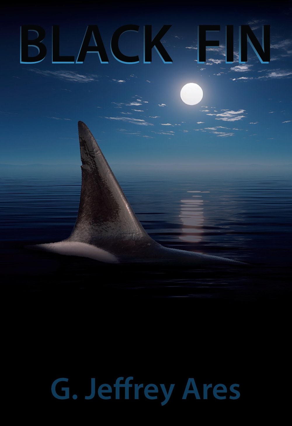 Black Fin cover — an orca's dorsal fin breaking a moonlit ocean surface